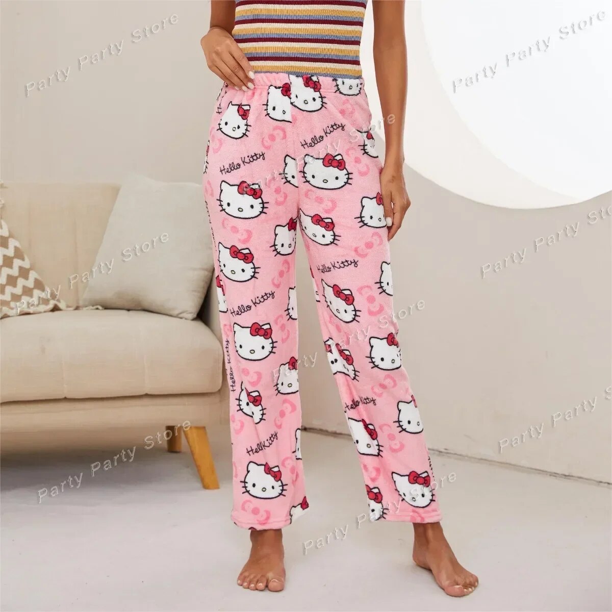 Halloween Hello Kitty Pajama Pants Sanrio Anime Fleece Double Elastic ...