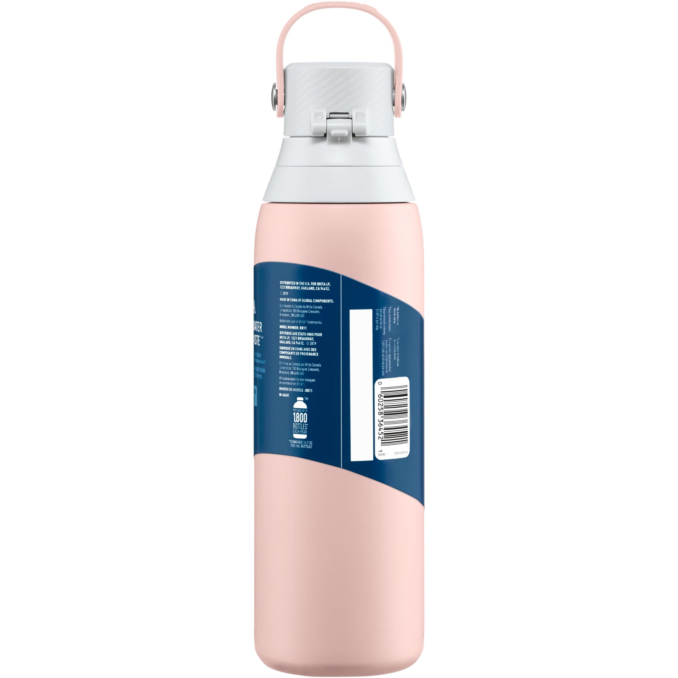Brita 20 oz Premium Stainless Steel Filtered Water Bottle, Rose, Leak Proof, BPA Free with Straw