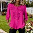 thumbnail image 6 of Short Sleeve Tops for Women Casual Round Neck Down 3/4 Lenght Summer Womens Tshirts Hot Pink XXL, 6 of 9