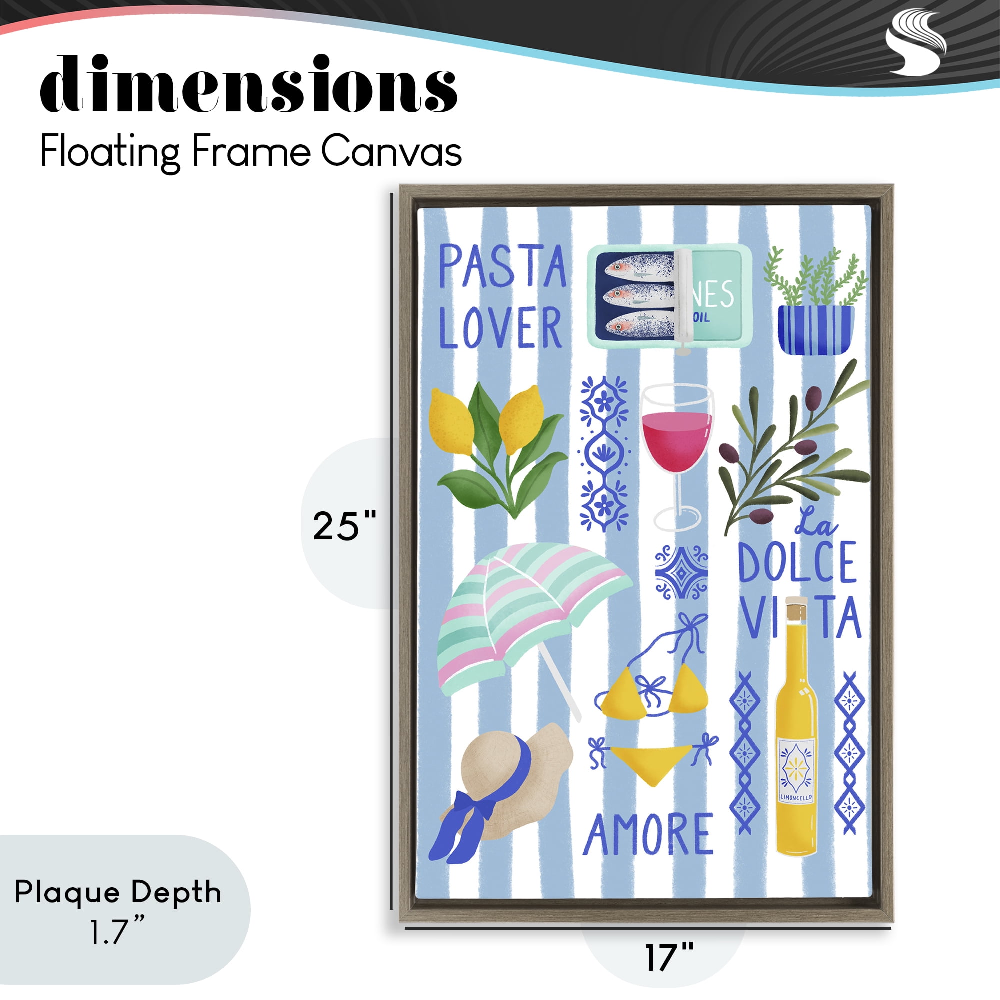 Stupell Industries Pasta Lover Mediterranean Brown Framed Floater Canvas Wall Art, design by Metka Hiti