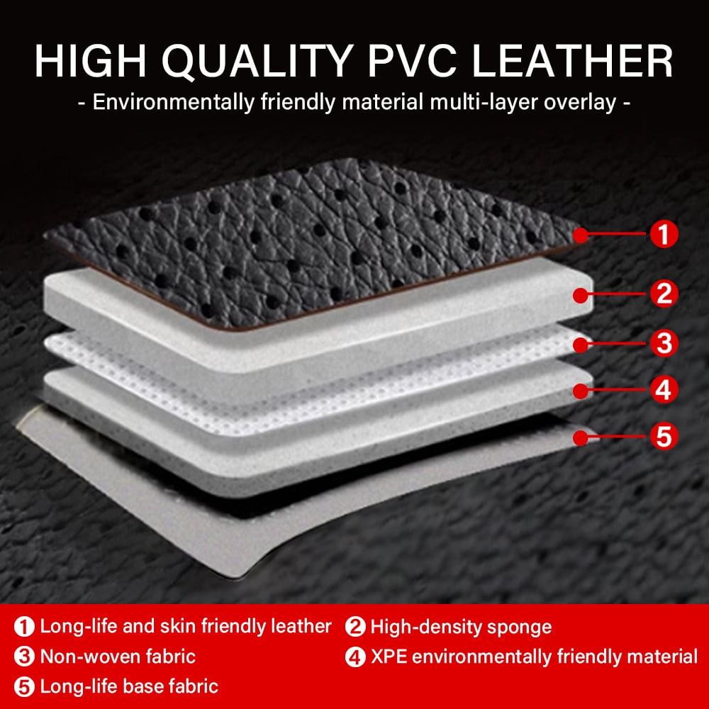 XiongXiong 9 Pcs PVC Leather Car Seat Covers Full Set, Front & Rear Bench Waterproof Seat Cover Fit for SUV,Sedan,Van, Airbag Compatible, Black