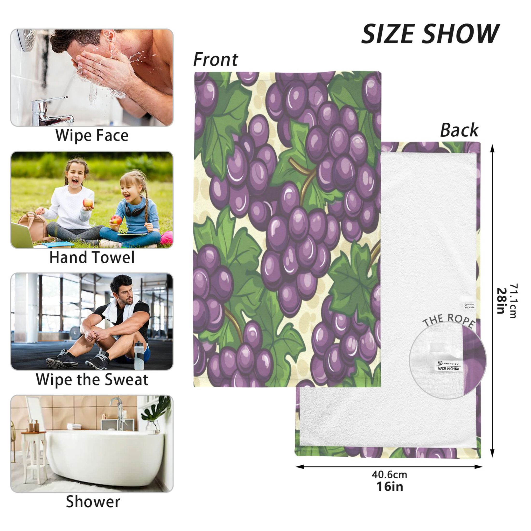 Cotton Towel Two-Piece 16x28 Inch One Sizex2 Face Towel Set Towel Set Cotton Hand Bath Towel Bathroom Beach Dark Purple Grape