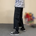 thumbnail image 6 of Men Solid Cargo Pants Straight Cylinder Loose Leg Waist Drawcord Street Trousers, 6 of 11