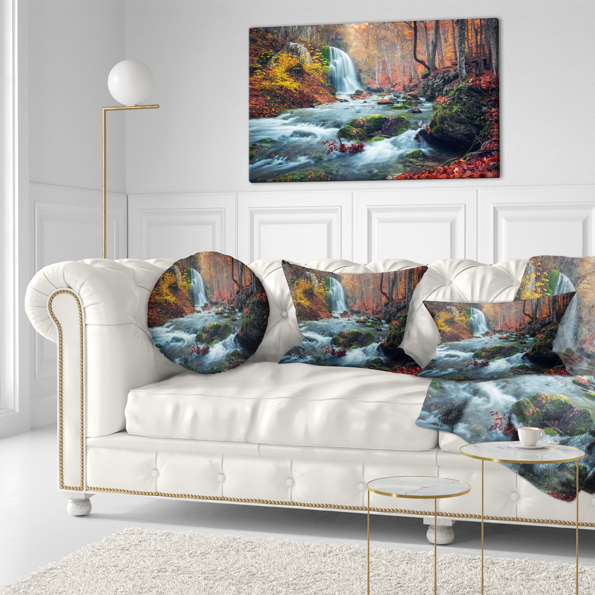 Designart 'Autumn Mountain Waterfall Long View ' Landscape Photography Canvas Print