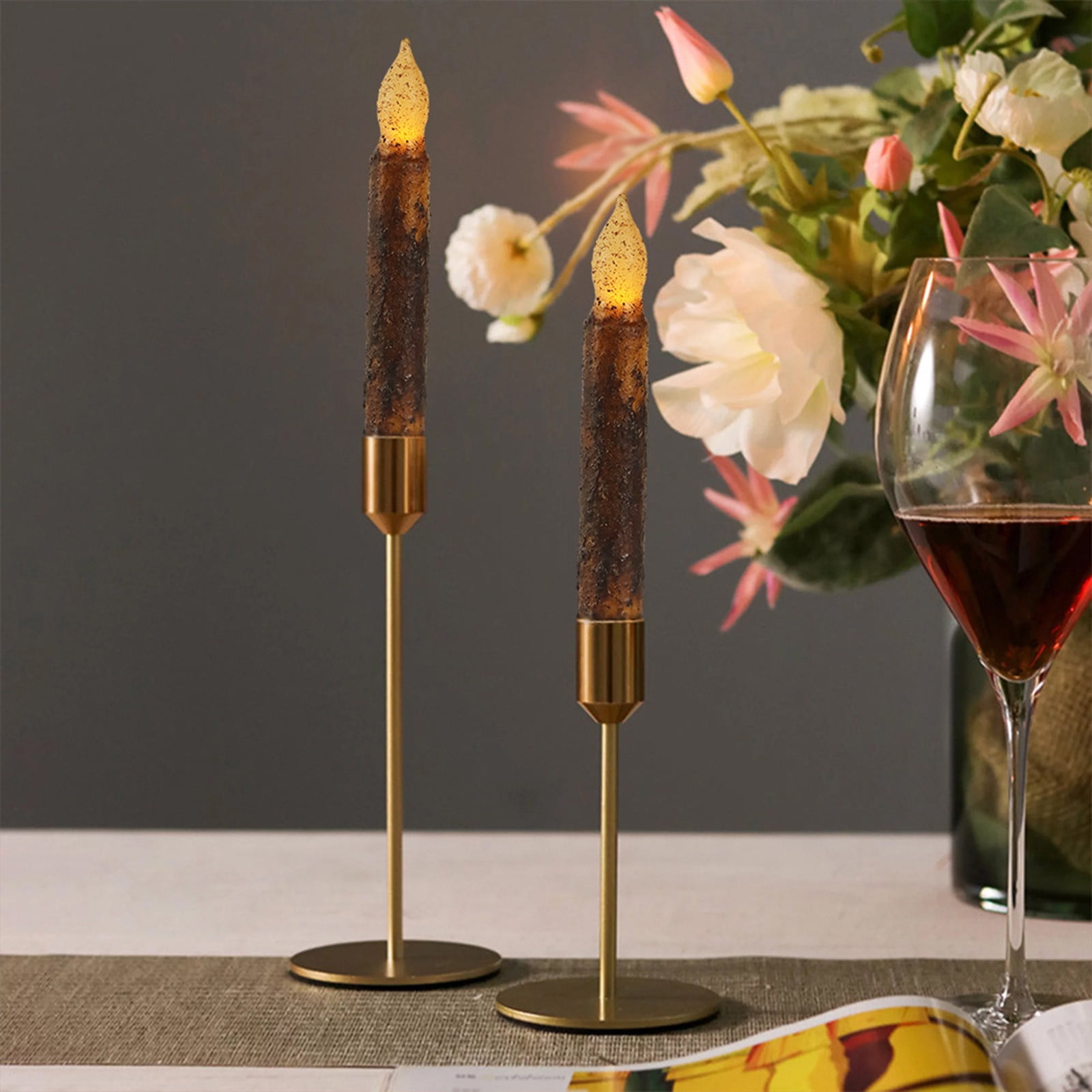 Kmdttou Outdoor Decorations Solar Lights Taper Primitive Candles 6pcs Real Wax Hand Dipped Battery Operated Flameless Candles For Christmas Halloween Home Decor Church