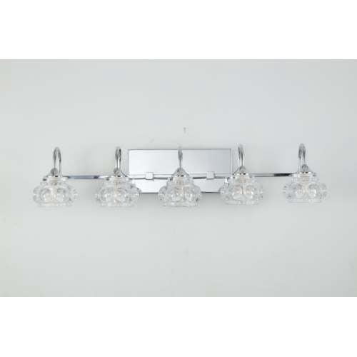ACE-LIGHTS,Retro 5-Light Bathroom Vanity Light Fixture with Crystal Glass Shades(Bulbs Not Included),Wall Mounted Lighting for Bathroom,Dressing Room,Powder Room and Vanity Mirror(Brushed Nickel）