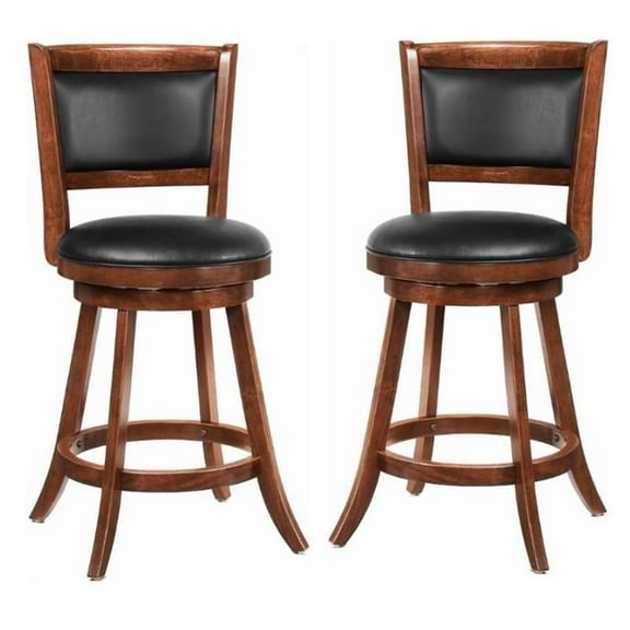 Home Square 2 Piece 24" Swivel Leather Bar Stool Set in Chestnut and Black