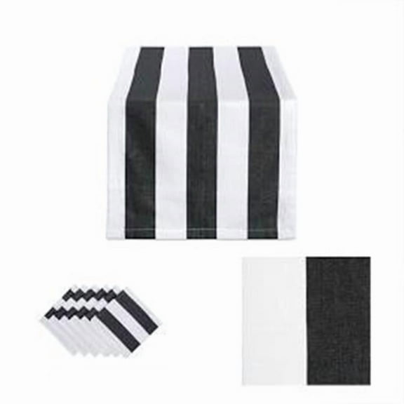 Black/White Dobby Stripe Table Runner 18X108 inch