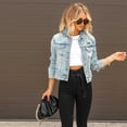 thumbnail image 4 of LYMAYTER Women Cowboy Outwear for S-XL Distressed Button-Down Jean Jacket Long Sleeve Ripped Short Denim Jacket, 4 of 8