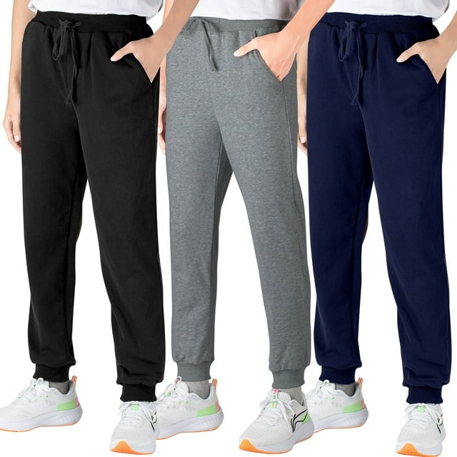 BIG ELEPHANT Pantalones Deportivos para Niños, Pantalones Deportivos de Algodón con Bolsillos y Cordón, Paquete de 3 (6-15 Años)