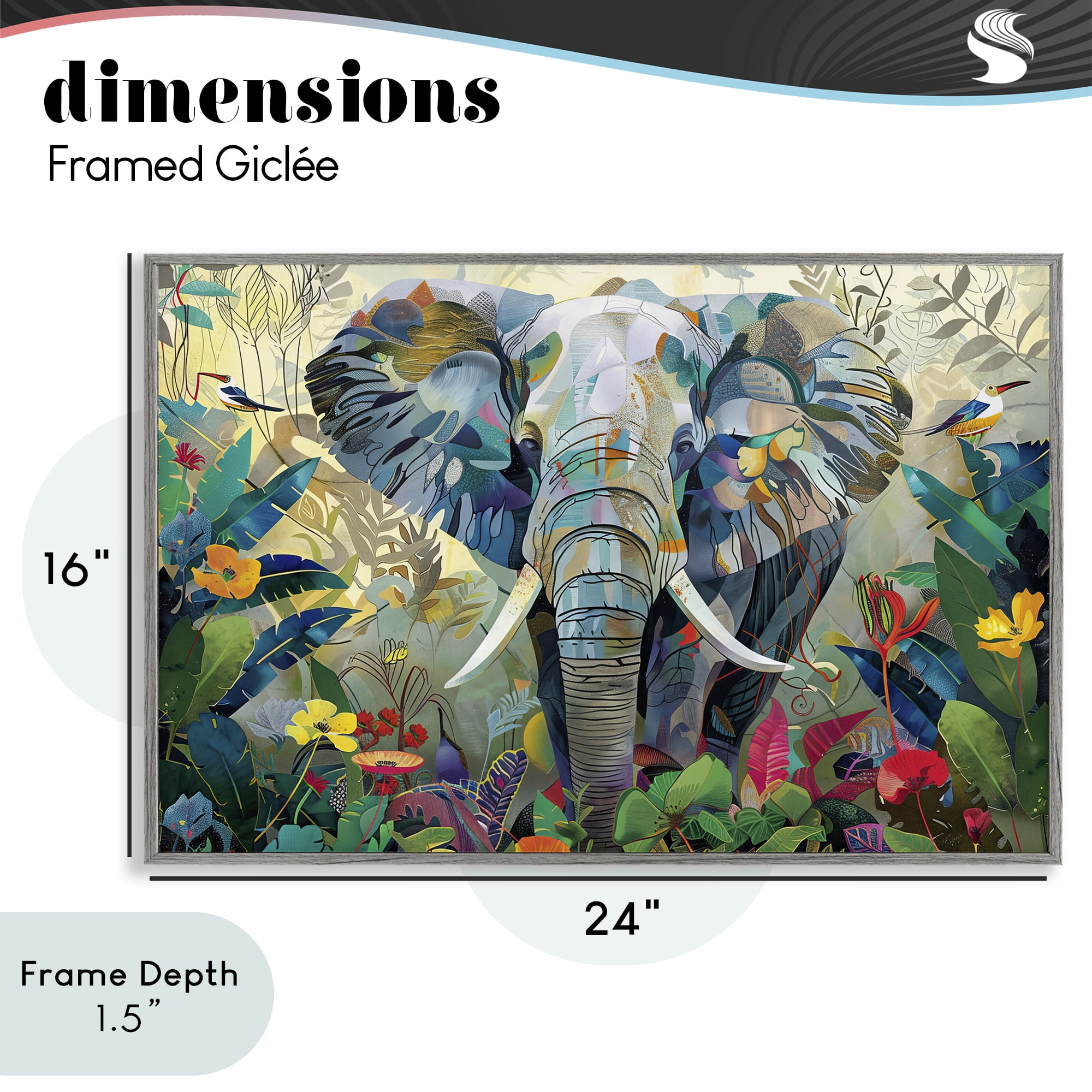 Stupell Industries Elephant's Realm in Tropical Bloom Gray Framed Giclee Art, design by Lazar Studio