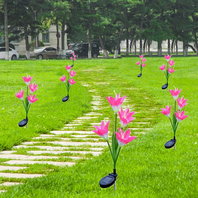 Lámpara Luz Solar LED RGB para exteriores flor de jardín de lirio Ehuebsd de Color 4 cabezales césped colorido resistente al agua luz nocturna patio decorativo camino de bod