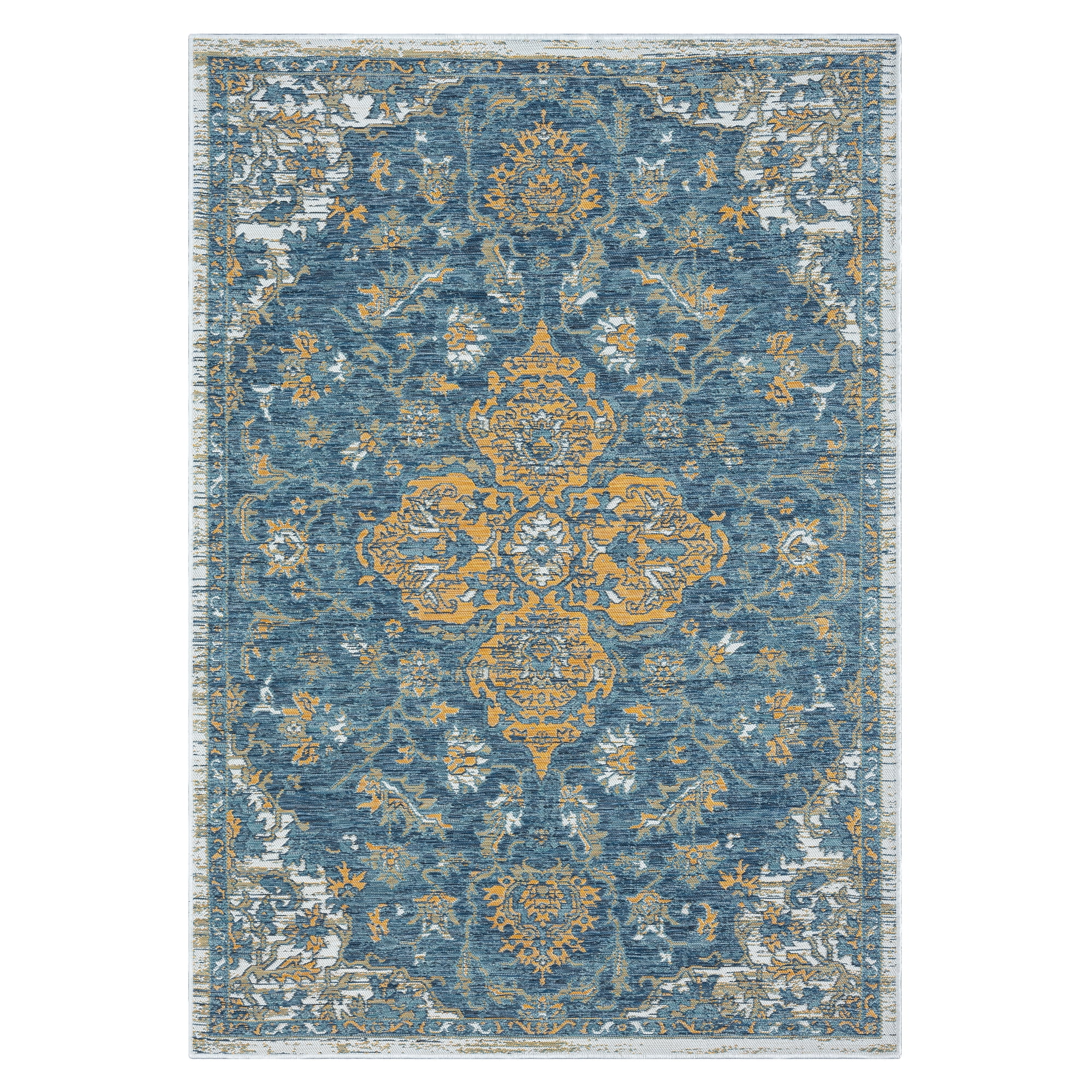 Ox Bay Cara 5'3" x 7' Blue/Orange Medallion Indoor/Outdoor Reversible Area Rug