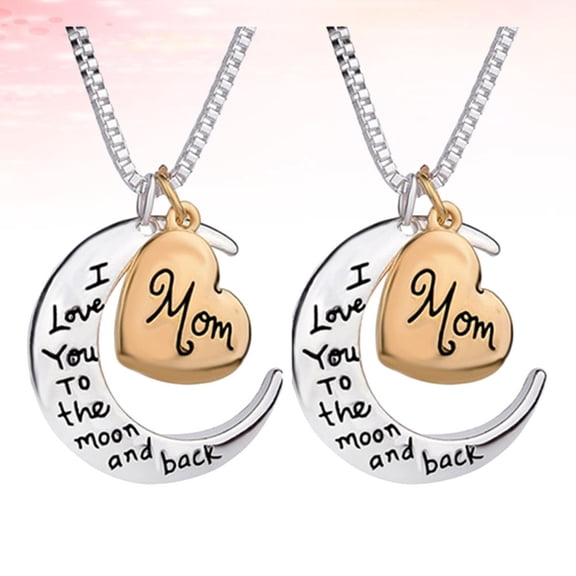 OULII 2Pcs Alloy Heart Necklace with Moon Design for Mothers Day Durable Jewelry