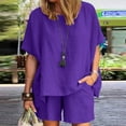 thumbnail image 2 of REORIAFEE Cute Outfits for Women Summer Date Night Outfit Women Casual Summer Round Neck Short Sleeve Tops Shorts Two Pieces Set Suit Purple XL, 2 of 7