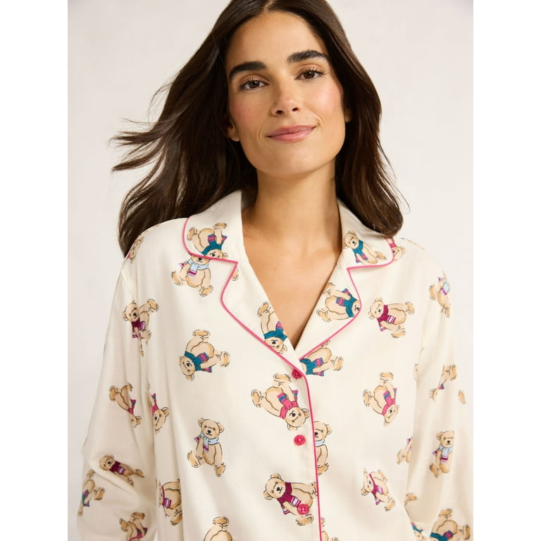 Joyspun Women's Flannel Long Sleeve Top and Pants Pajama Set