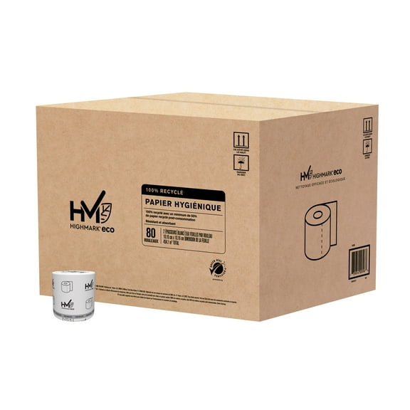 Highmark® 2-Ply Bathroom Tissue, 100% Recycled, White, 550 Sheets Per Roll, Case Of 80 Rolls