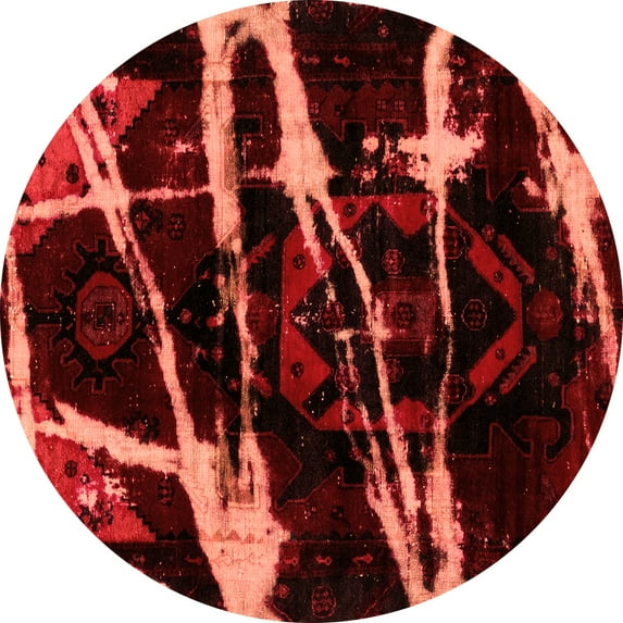 Ahgly Company Indoor Round Abstract Orange Modern Area Rugs, 5' Round