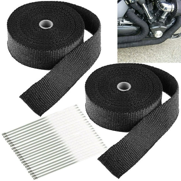 2 Roll x 2" 50FT Black Exhaust Wrap Header Manifold Fiberglass Heat Wrap Tape