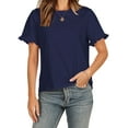 thumbnail image 4 of Liher Women Short Sleeve Summer Tops Ruffle Short Sleeve Crew Neck Tshirts Casual Solid T-shirts Dressy Loose Fit Tee Shirts Tunic Blouse Top Navy Blue 2XL, 4 of 8