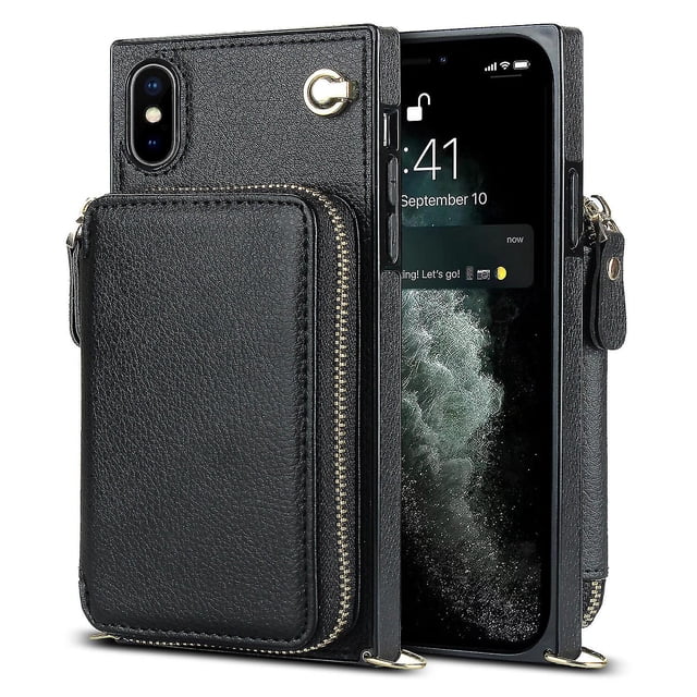 Funda tipo cartera para iPhone XS Max con tarjetero y correa para el hombro para mujer