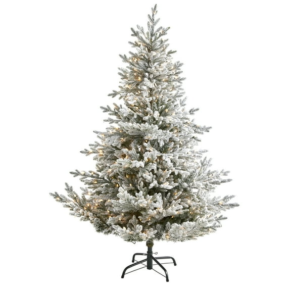 Nearly Natural 6ft. Flocked Fraser Fir Artificial Christmas Tree with 500 Warm White Lights and 236 Bendable Branches