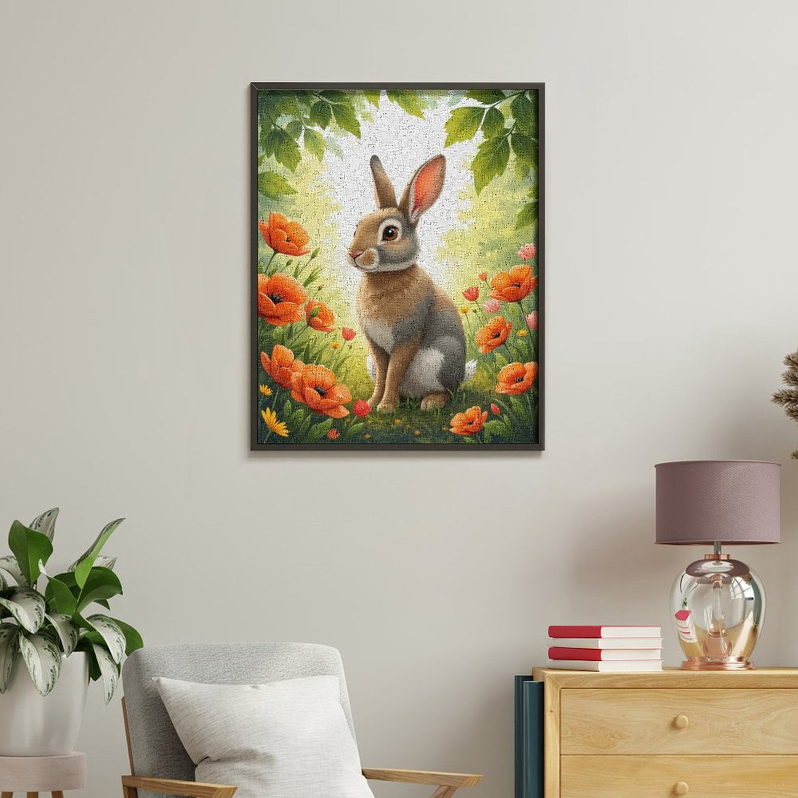 Paint By Numbers Kit for Adults Beginner - DIY Rabbit In Floral Meadow Art Canvas Painting Kits for Adults, Frameless Paint By Number for Adults for Home Wall Decor 16x20 Inch