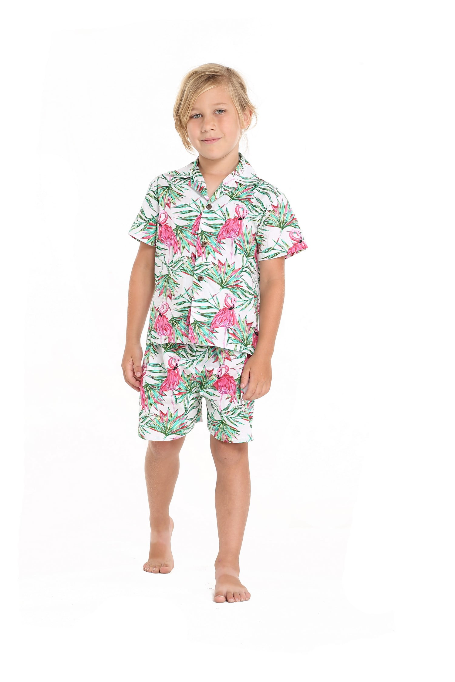 Hawaii Hangover Boy Aloha Luau Shirt Cabana Set in Flamingo in Love