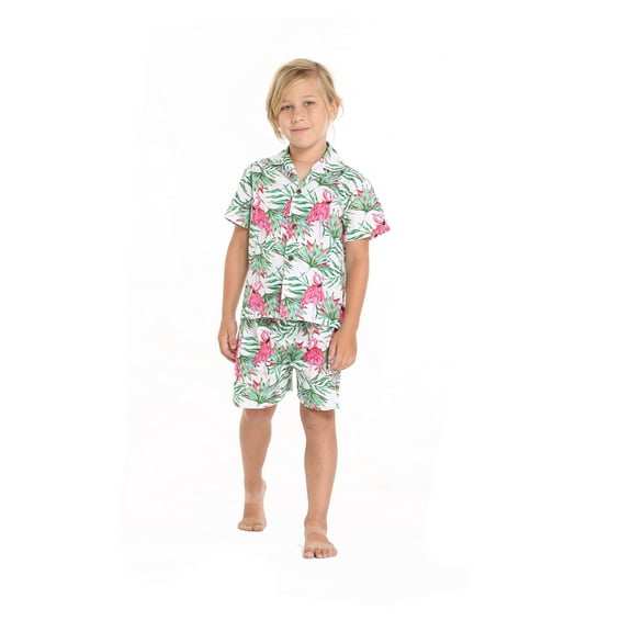Hawaii Hangover Boy Aloha Luau Shirt Cabana Set in Flamingo in Love