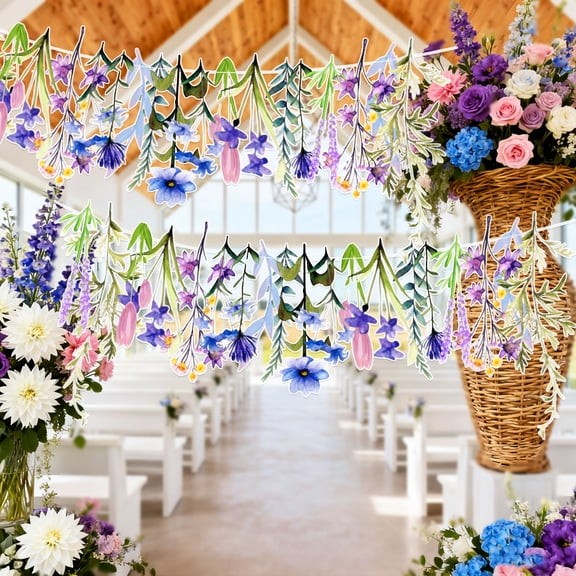 Watercolor Purple Floral Hanging Banner - Romantic Pastoral Style Party Decorations 2-Pack