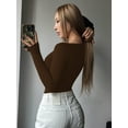 thumbnail image 3 of MOYIKO Scoop Neck Long Sleeve Shirts for Women Slim Fitted Tees Basic Tight Tops, 3 of 7