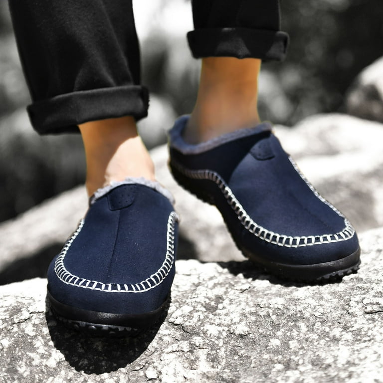 Chiccall Men s Slip On Moccasin Slippers Warm Fuzzy My Pillow Comfy House Shoes Fluffy Wide Loafer Slippers Indoor Outdoor House Slippers for Men on