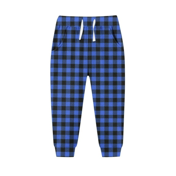 ATOGUTA Boys Sweatpants Athletic Christmas Plaid Fleece Jogger Track Pants for Girls Size 2T-13, Blue