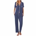 thumbnail image 6 of Cavosen Womens 2 Piece Outfits Pajamas Set Button down Soft Sleepwear Short Sleeve Collar Shirts Long Pants Nightwear Striped Pjs with Pocket Comfort Home Loungewear Blue S, 6 of 6