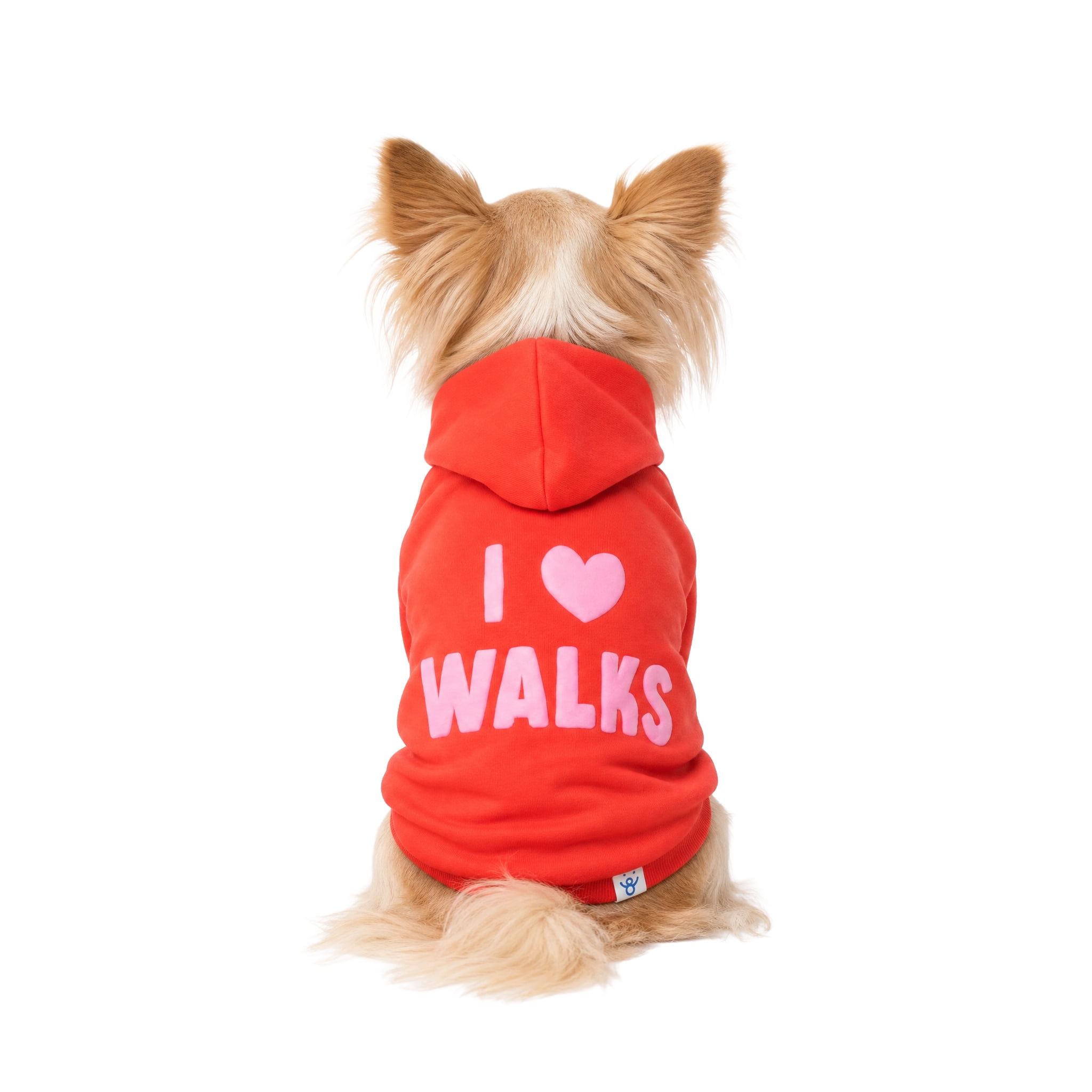 Oodles I Heart Walks Fall Dog Hoodie, Red, XS