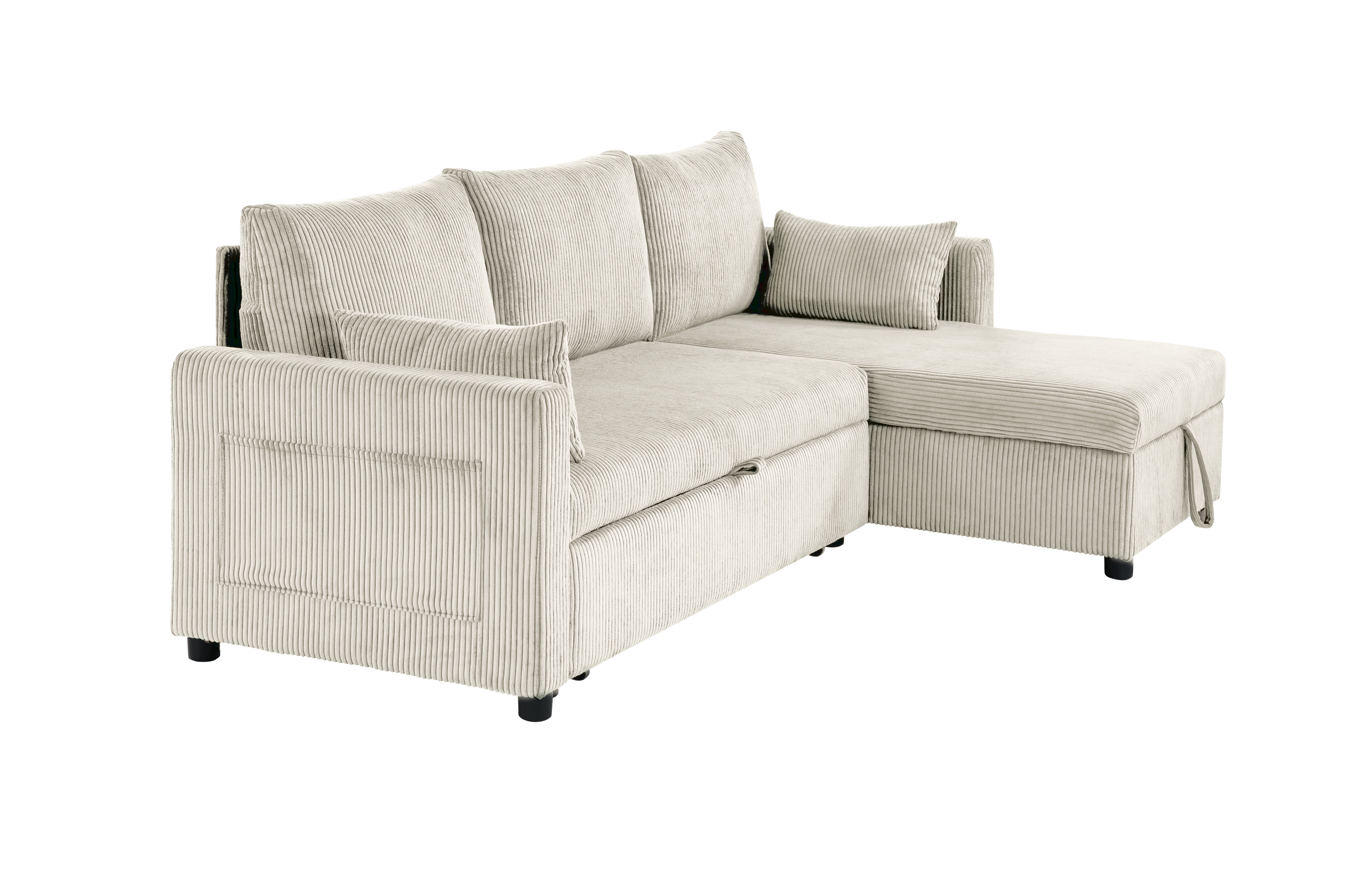 Gewnee 3-Seater Convertible Sofa,Pull Out Sleeper Sofa Bed with Storage Chaise,L-Shaped Corduroy Couch for Living Room,Apartment and Office.Beige
