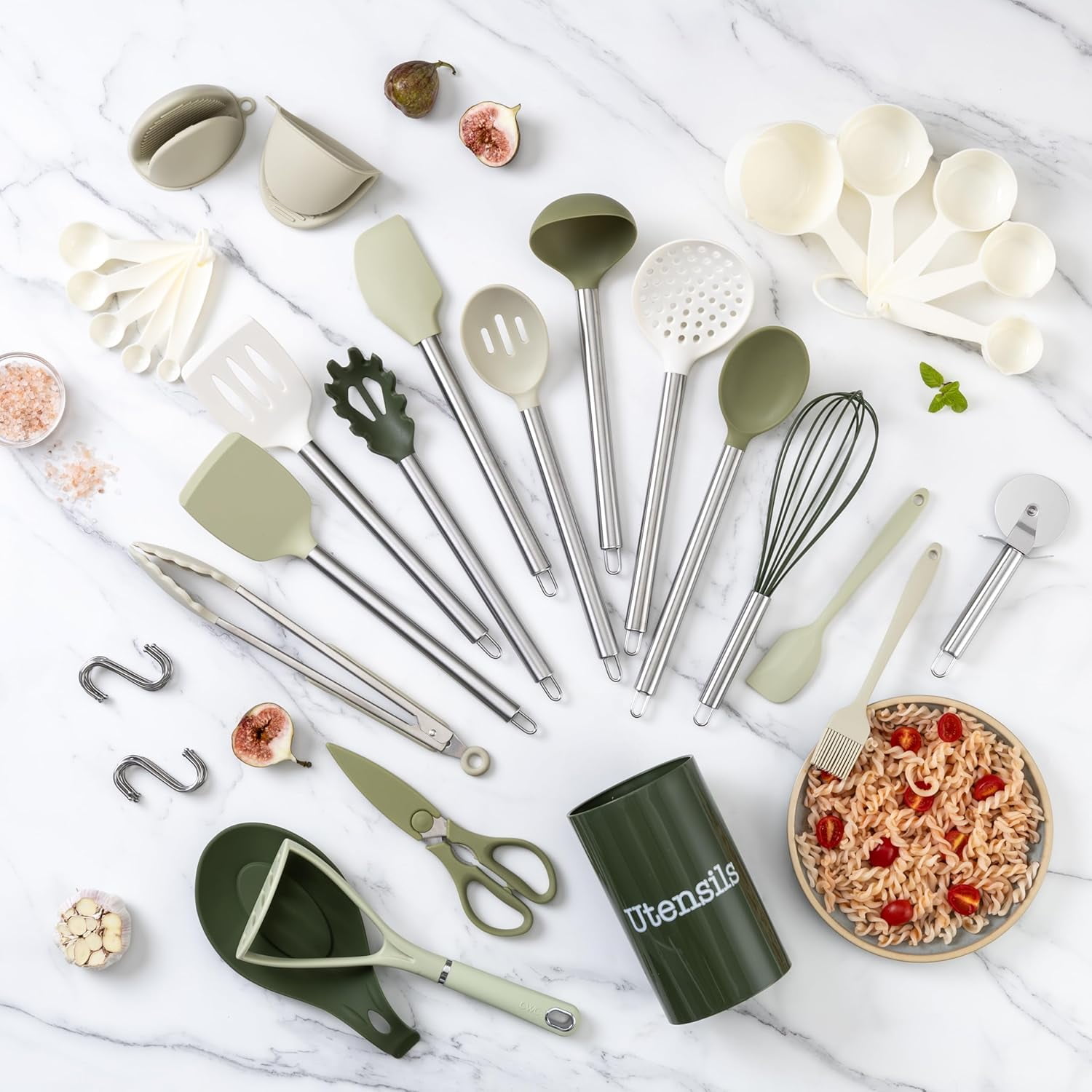 COOK WITH COLOR Silicone Cooking Utensils Set, Heat-Resistant, Nonstick Kitchen Gadgets (38 Pieces)