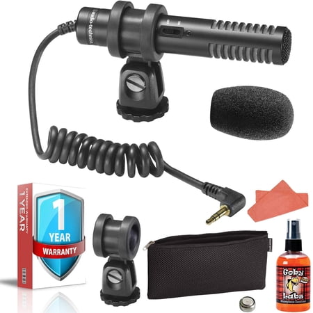 Audio-Technica PRO 24-cm Lightweight On-Camera Microphone with Windscreen Protective Pouch Cleaning Kit and 1-Year Ext Bundle