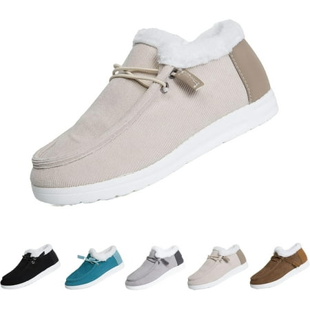 

Women s Winter Warm Wendy Shoes Comfort Cotton Lined Ankle Lightweight Non-slip Moccasins Canvas Flat Snow Boots