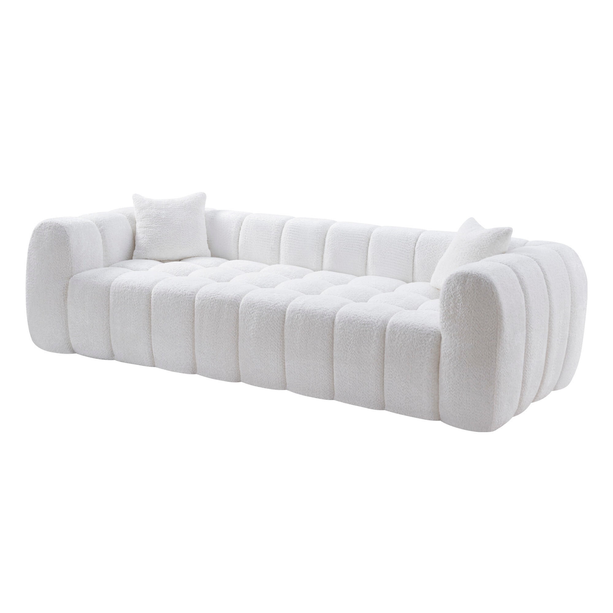 AENKYO 103" Oversized Cloud Boucle Sofa, Modern 4-Seater Deep Seat Couch, No Assembly, Cloud White