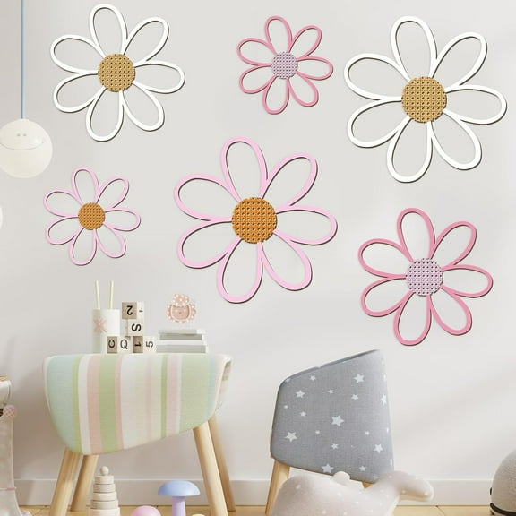 tasrioml 6Pcs/Set Flower Wall Decoration Wooden Flower Cutout Rustic Flower Wall Art Ornament for Home Farmhouse Living Room Bedroom