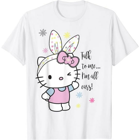 Hello Kitty "Talk to Me" Bunny Easter Costume T-Shirt, Cute Kitten Tee For Men Women Cat Lovers, White Color, Size S