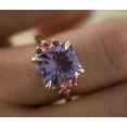 thumbnail image 2 of Natural Amethyst & Tourmaline Gemstone Ring Emerald Cut Amethyst 925 Sterling Silver Wedding Ring February Birthstone Anniversary Ring Gift., 2 of 3