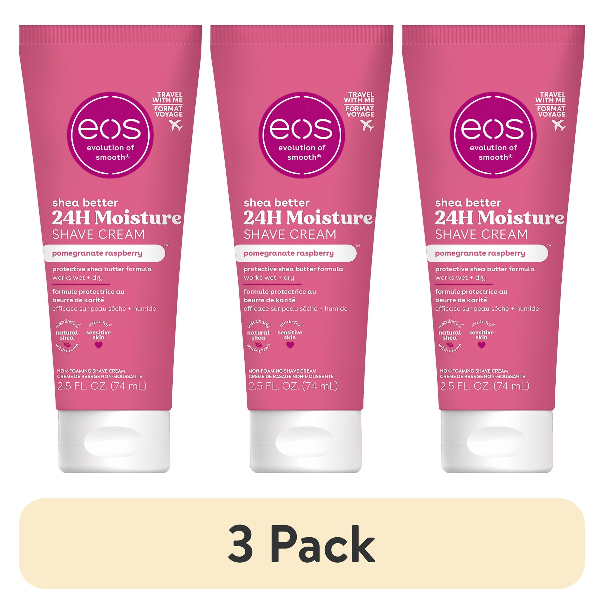 (3 pack) eos Shea Better Travel Shave Cream - Pomegranate Raspberry | 2.5oz