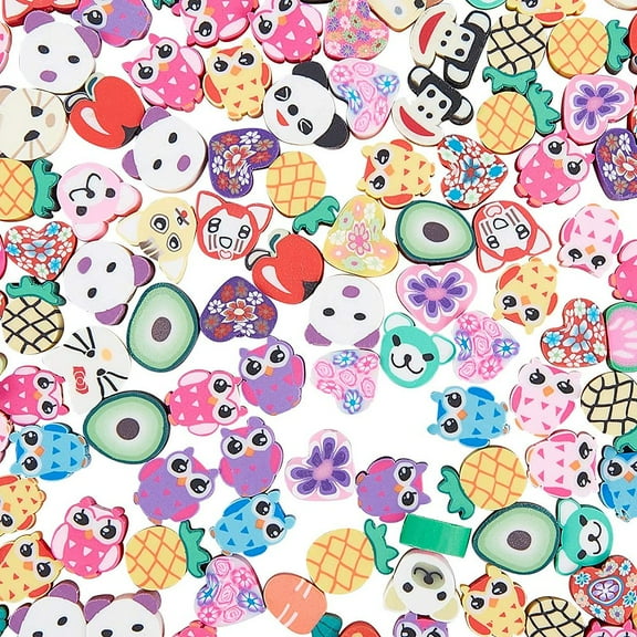 Handmade Polymer Clay Beads Mixed Shapes Mixed Color 9~12x9~10x4~5mm Hole: 1.6mm 80g/bag