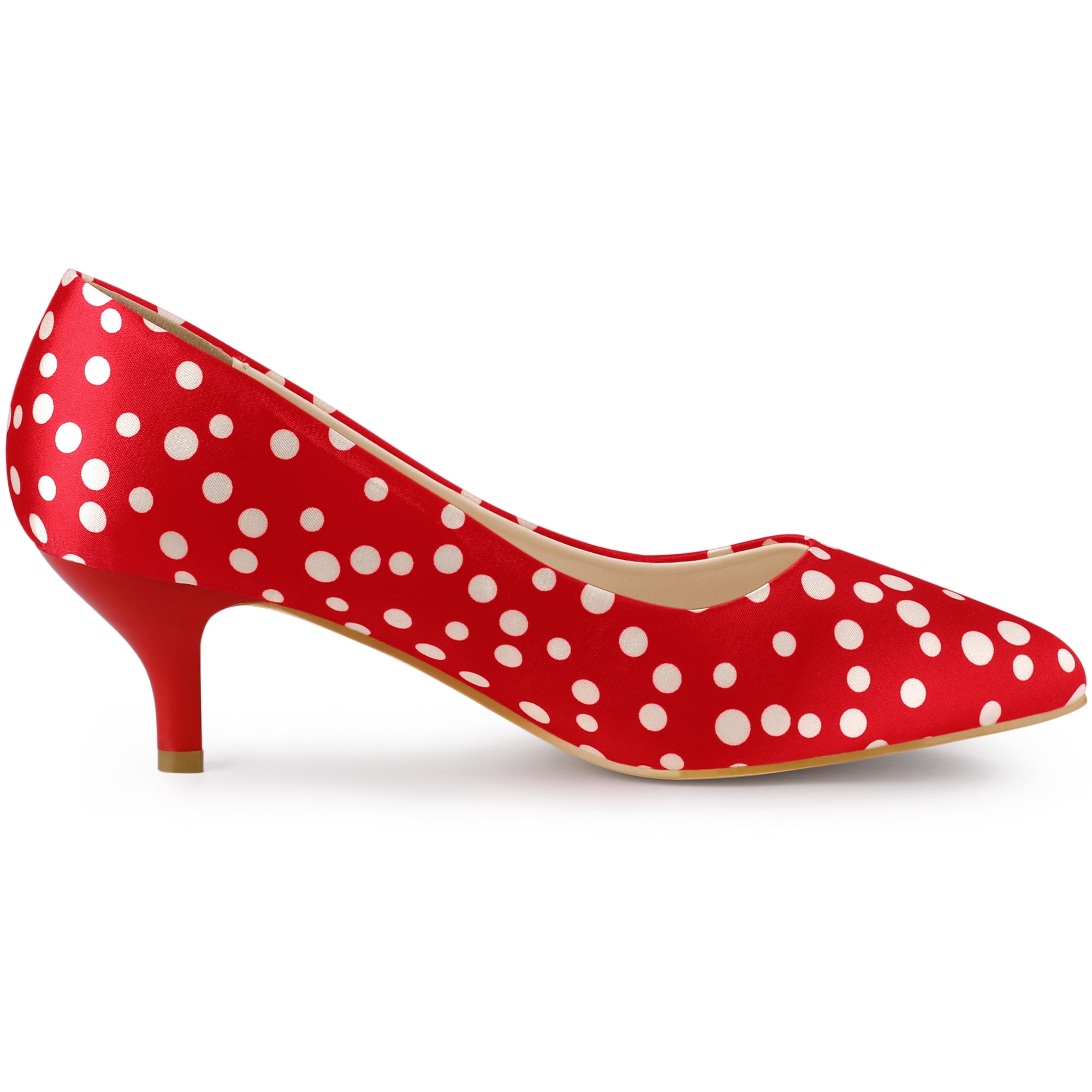 Unique Bargains Women's Pointed Toe Polka Dots Kitten Heels Pumps