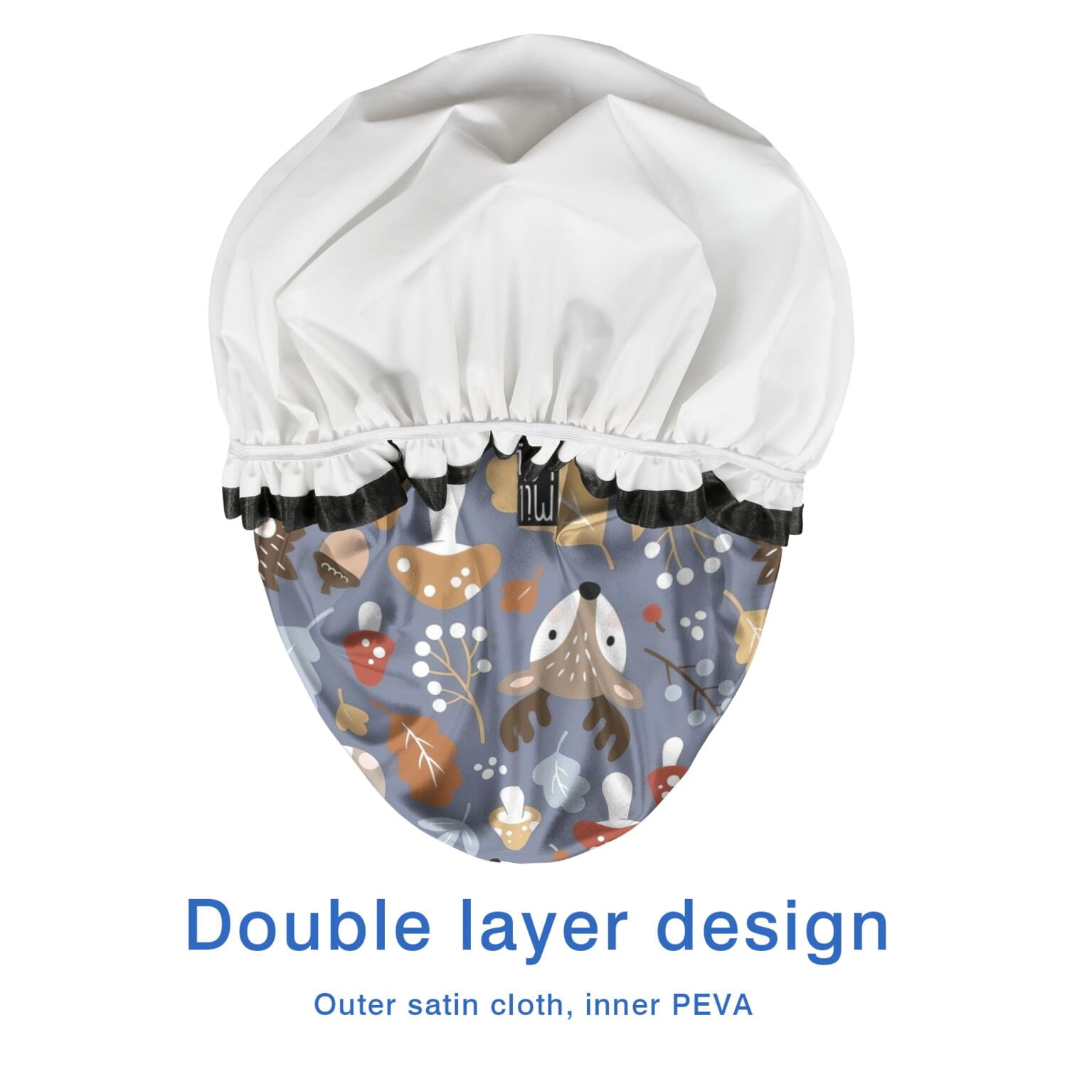 Shower Caps,Cute Hedgehogs and Forest Animals Pattern Waterproof Shower Cap for Women 4 Pieces,Double Reusable Hair Cover for Shower PEVA Elastic Stretch Hem