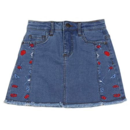 Cargo Girls Skirt - Girls' Denim A-Line Skirt with Embroidery