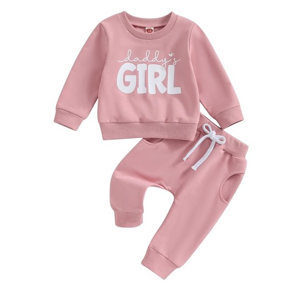 Baby Girl Outfits Long Sleeve Pullover Sweatshirt Toddler Girls Pants Clothes Set Fall Winter 2PCS Outfits Pink 12-18 Months
