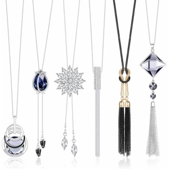 6-Piece Silver Jewelry Necklace Set – Long Necklaces for Women, Pendant Necklace - Flower Necklace, Trendy Silver Necklaces for Daily Wear
